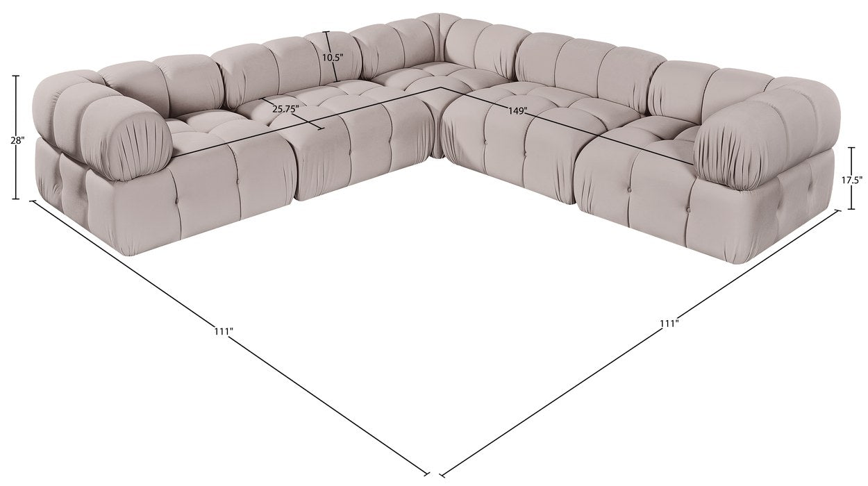 Meridian Furniture - Orin Beige Velvet Performance Fabric Upholstered 5 pc. Sectional - 671Beige-Sec5D - GreatFurnitureDeal