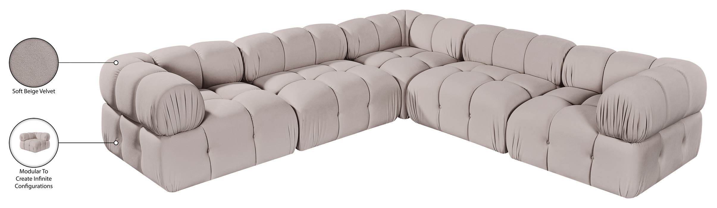 Meridian Furniture - Orin Beige Velvet Performance Fabric Upholstered 5 pc. Sectional - 671Beige-Sec5D - GreatFurnitureDeal