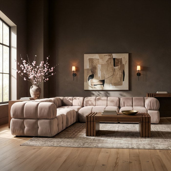 Meridian Furniture - Orin Beige Velvet Performance Fabric Upholstered 5 pc. Sectional - 671Beige-Sec5D - GreatFurnitureDeal