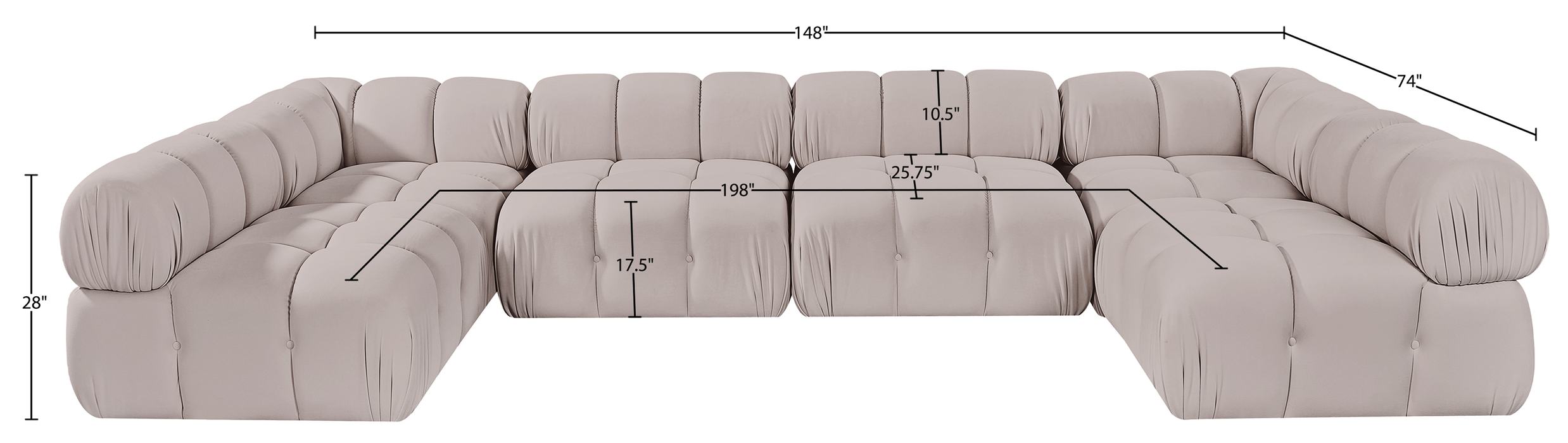 Meridian Furniture - Orin Beige Velvet Performance Fabric Upholstered 6 pc. Sectional - 671Beige-Sec6C - GreatFurnitureDeal