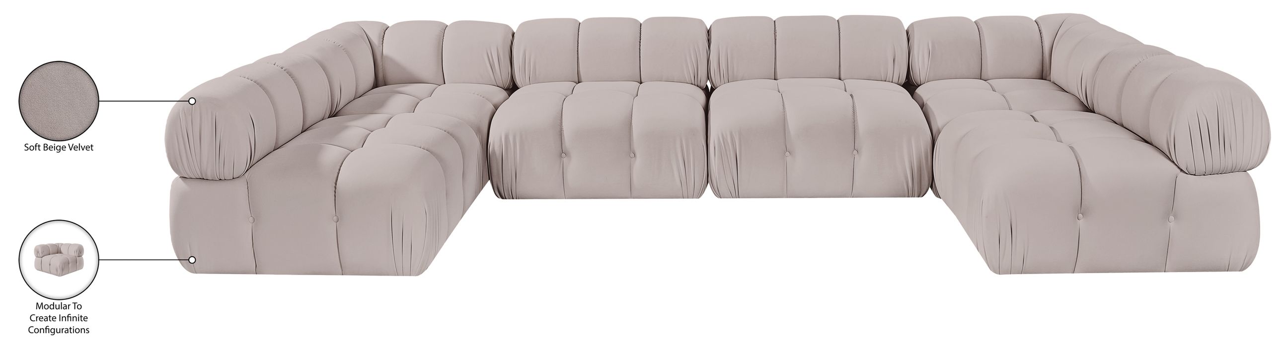 Meridian Furniture - Orin Beige Velvet Performance Fabric Upholstered 6 pc. Sectional - 671Beige-Sec6C - GreatFurnitureDeal