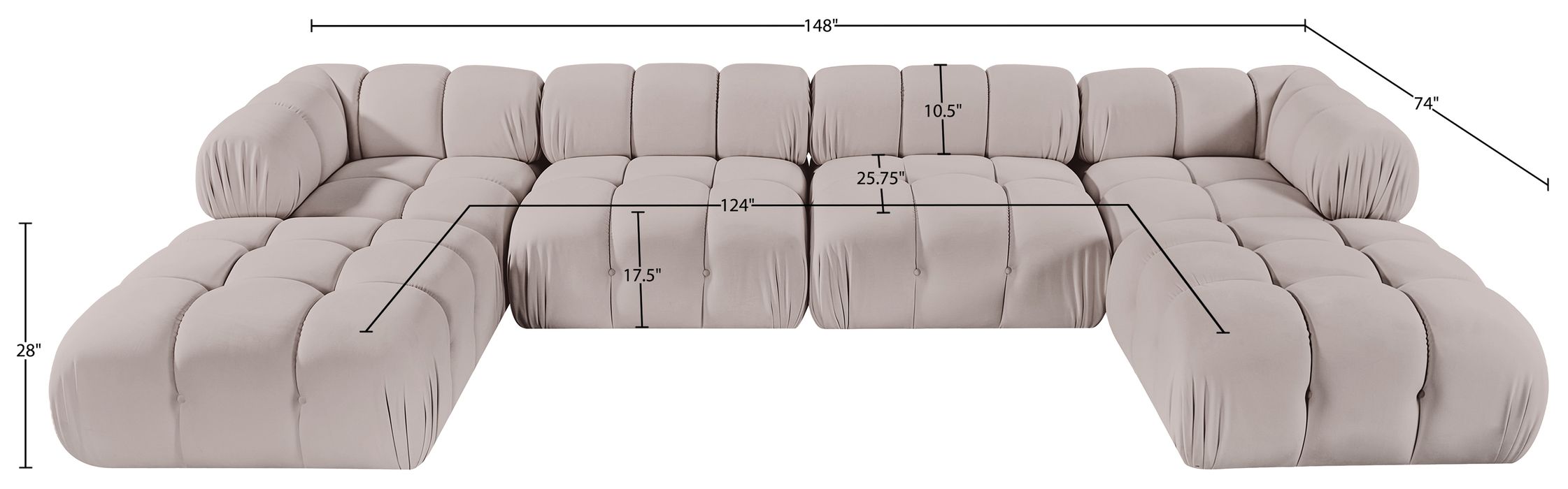 Meridian Furniture - Orin Beige Velvet Performance Fabric Upholstered 6 pc. Sectional - 671Beige-Sec6D - GreatFurnitureDeal