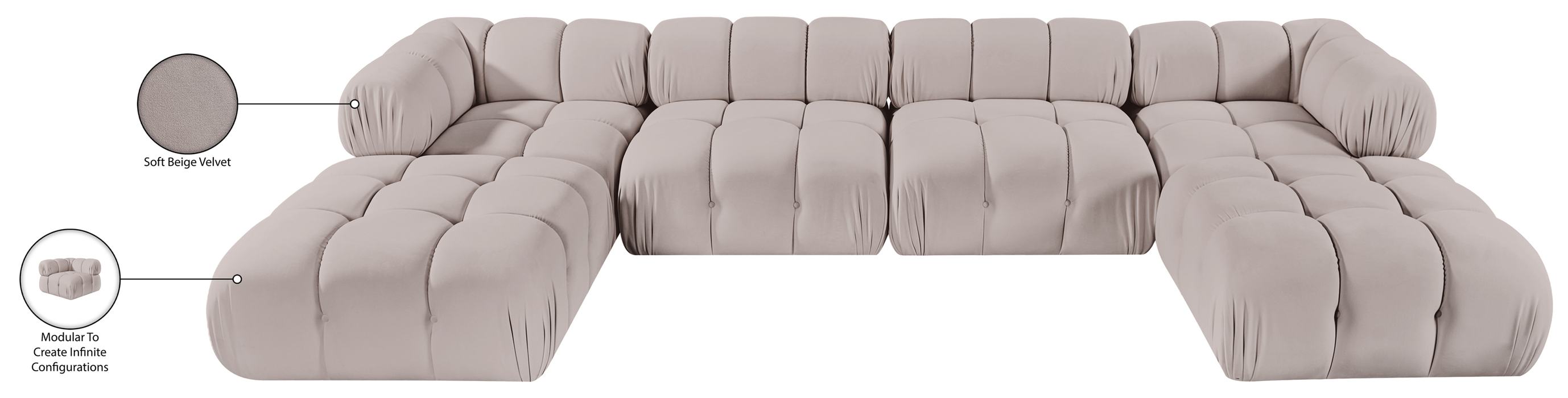 Meridian Furniture - Orin Beige Velvet Performance Fabric Upholstered 6 pc. Sectional - 671Beige-Sec6D - GreatFurnitureDeal