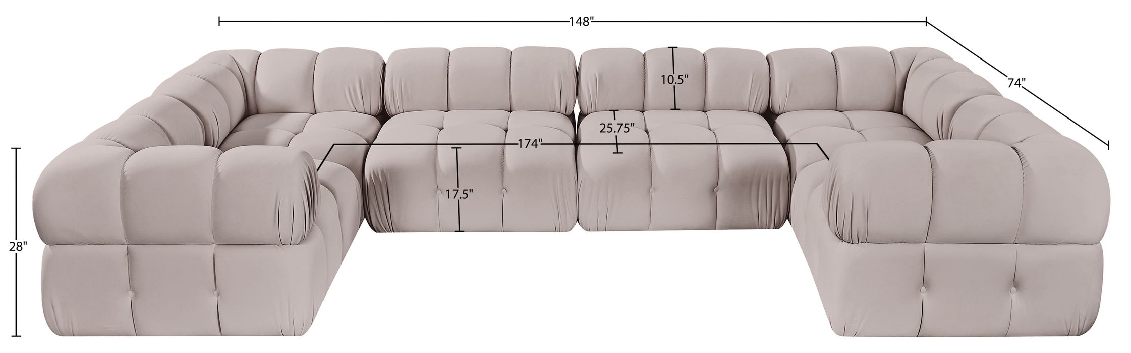 Meridian Furniture - Orin Beige Velvet Performance Fabric Upholstered 6 pc. Sectional - 671Beige-Sec6G - GreatFurnitureDeal