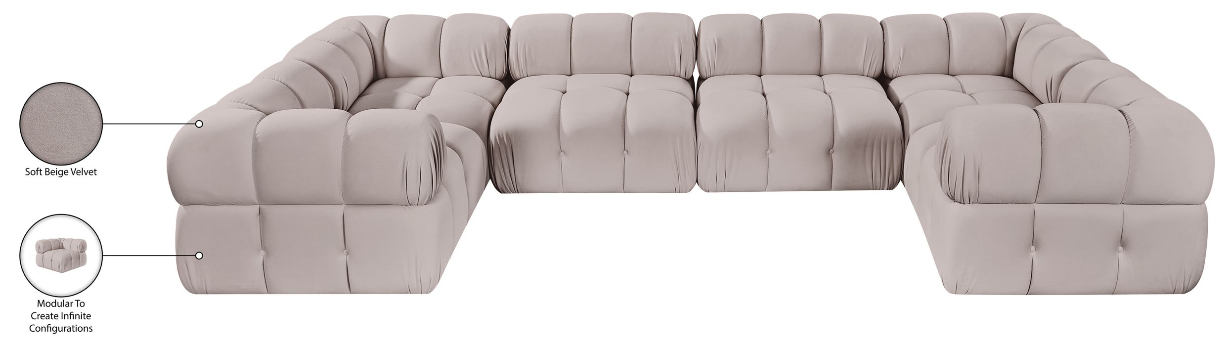 Meridian Furniture - Orin Beige Velvet Performance Fabric Upholstered 6 pc. Sectional - 671Beige-Sec6G - GreatFurnitureDeal