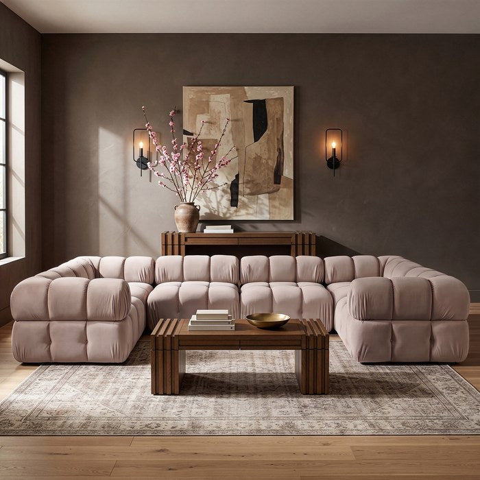 Meridian Furniture - Orin Beige Velvet Performance Fabric Upholstered 6 pc. Sectional - 671Beige-Sec6G - GreatFurnitureDeal