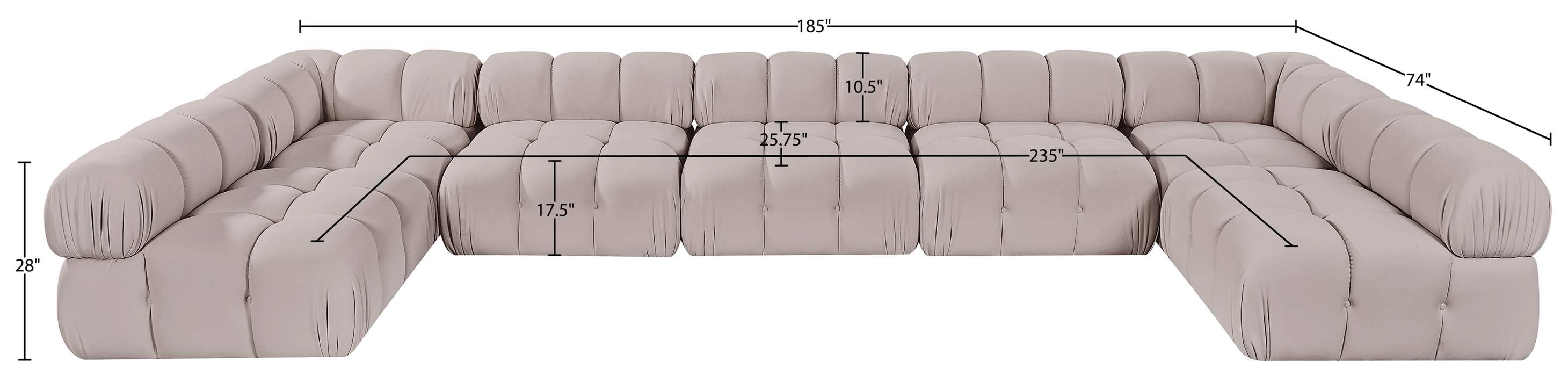 Meridian Furniture - Orin Beige Velvet Performance Fabric Upholstered 7 pc. Sectional - 671Beige-Sec7C - GreatFurnitureDeal