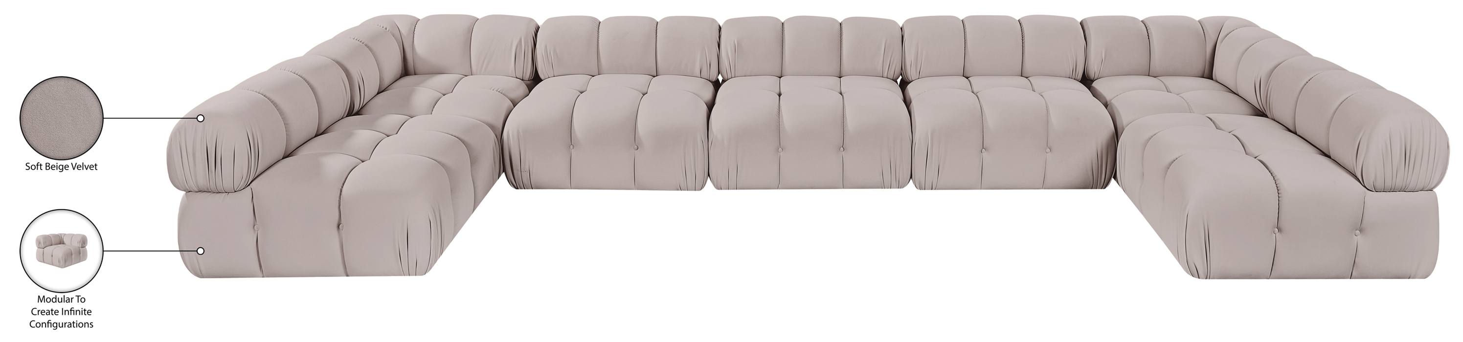 Meridian Furniture - Orin Beige Velvet Performance Fabric Upholstered 7 pc. Sectional - 671Beige-Sec7C - GreatFurnitureDeal