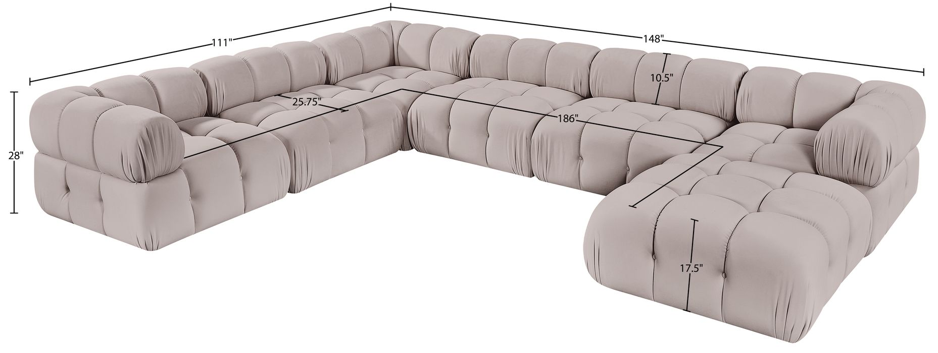 Meridian Furniture - Orin Beige Velvet Performance Fabric Upholstered 7 pc. Sectional - 671Beige-Sec7H - GreatFurnitureDeal
