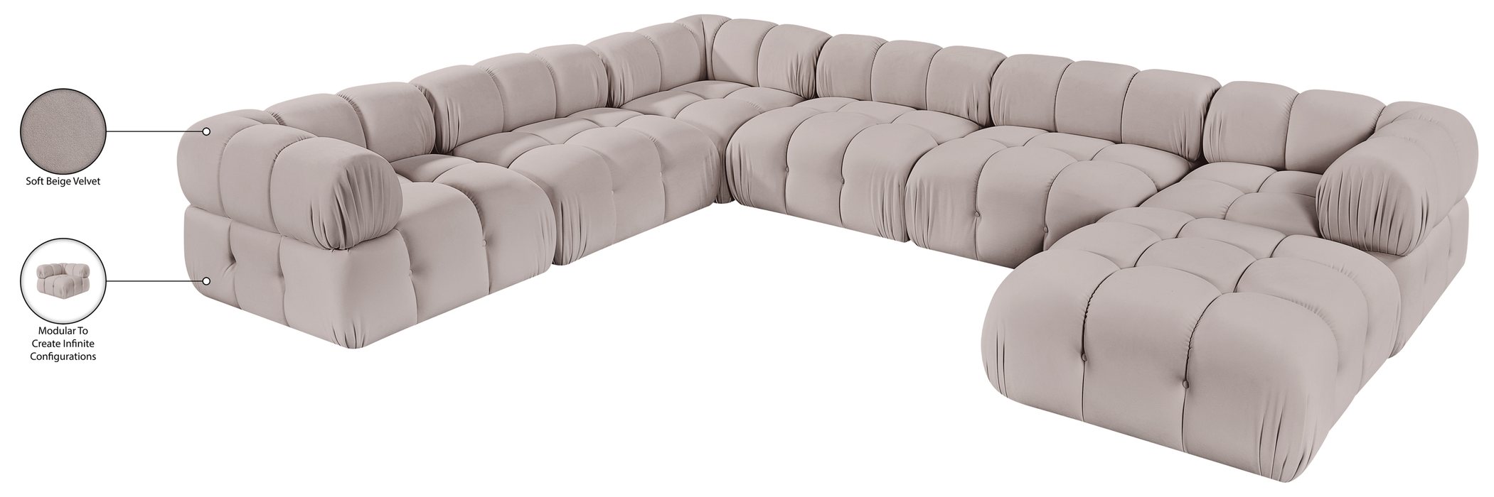 Meridian Furniture - Orin Beige Velvet Performance Fabric Upholstered 7 pc. Sectional - 671Beige-Sec7H - GreatFurnitureDeal