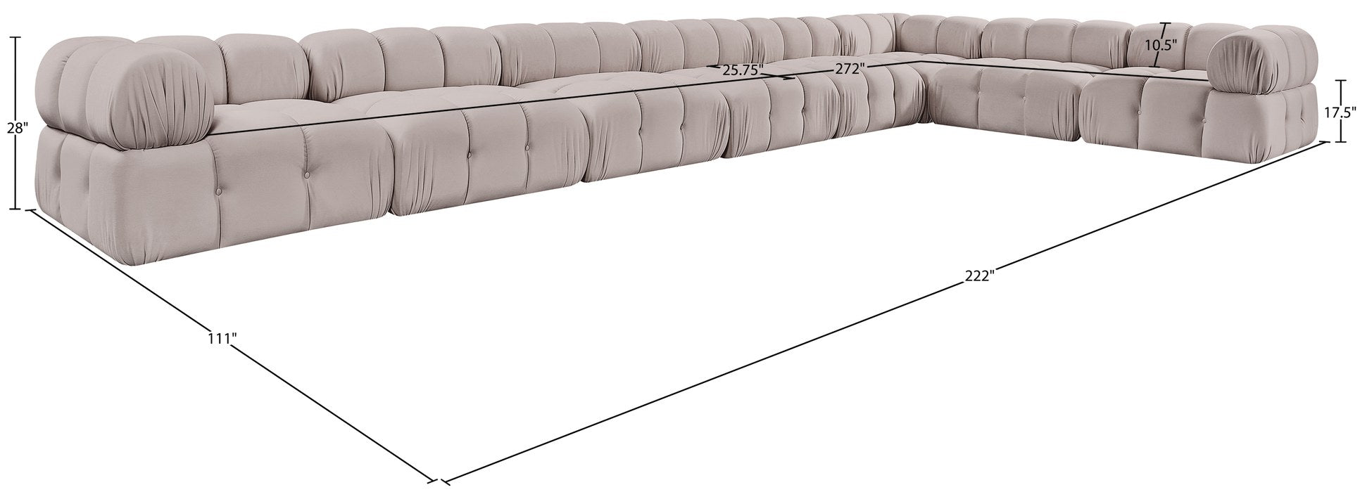 Meridian Furniture - Orin Beige Velvet Performance Fabric Upholstered 8 pc. Sectional - 671Beige-Sec8B - GreatFurnitureDeal