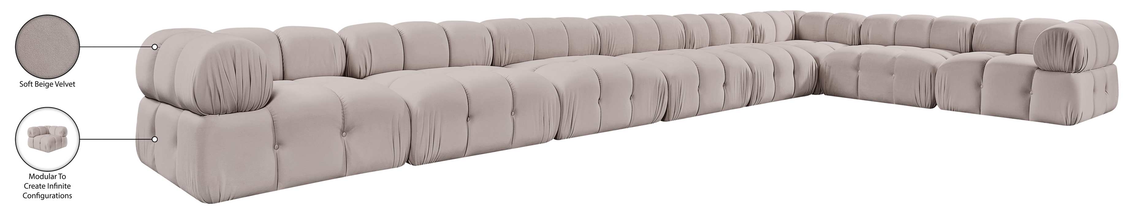Meridian Furniture - Orin Beige Velvet Performance Fabric Upholstered 8 pc. Sectional - 671Beige-Sec8B - GreatFurnitureDeal