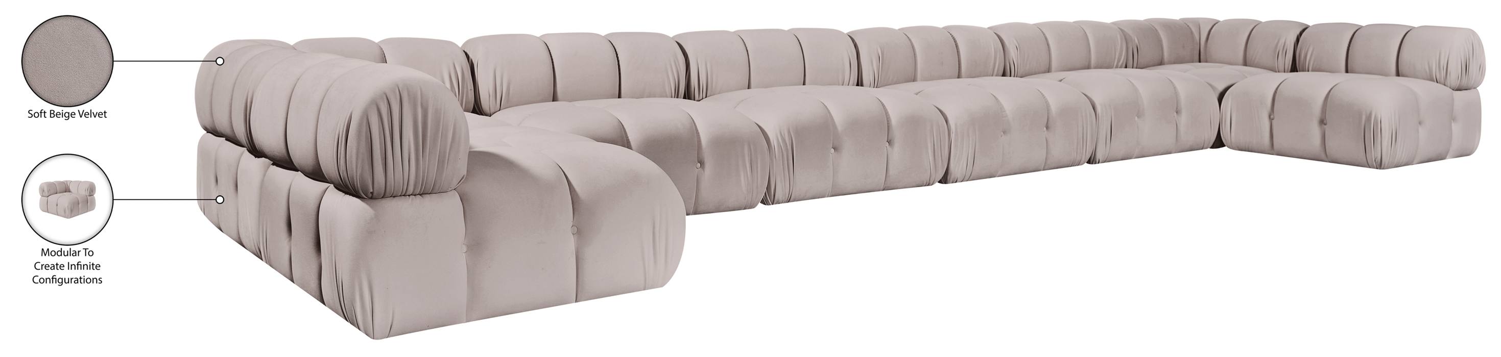 Meridian Furniture - Orin Beige Velvet Performance Fabric Upholstered 8 pc. Sectional - 671Beige-Sec8C - GreatFurnitureDeal