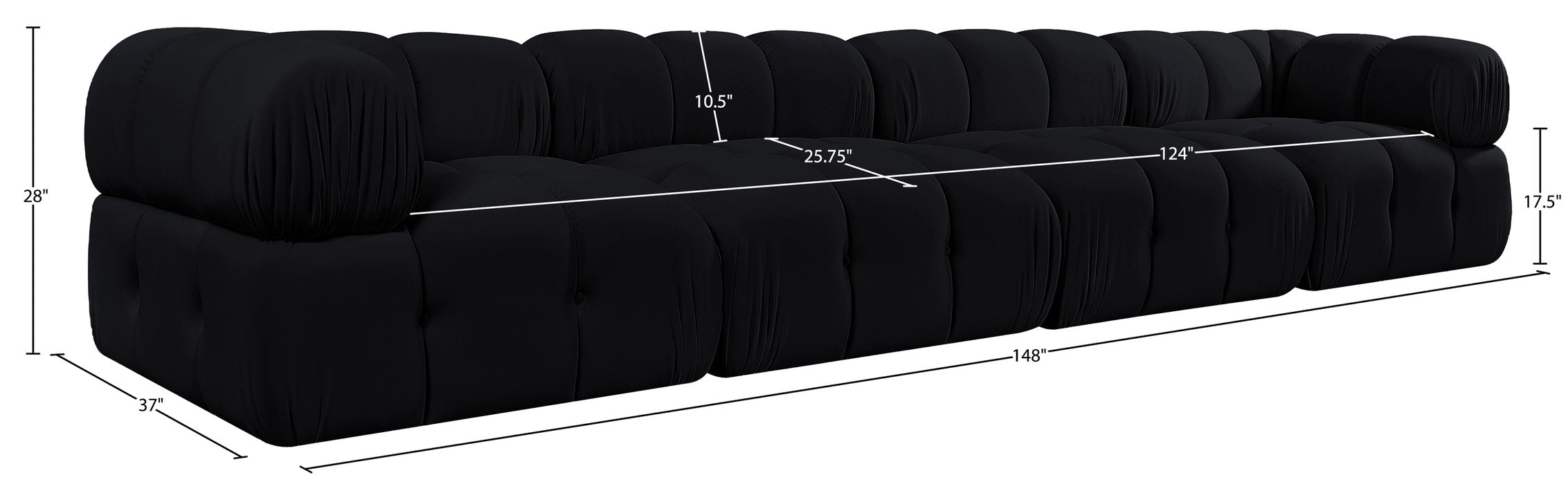 Meridian Furniture - Orin Black Velvet Performance Fabric Upholstered 4 pc. Sofa - 671Black-S4A - GreatFurnitureDeal