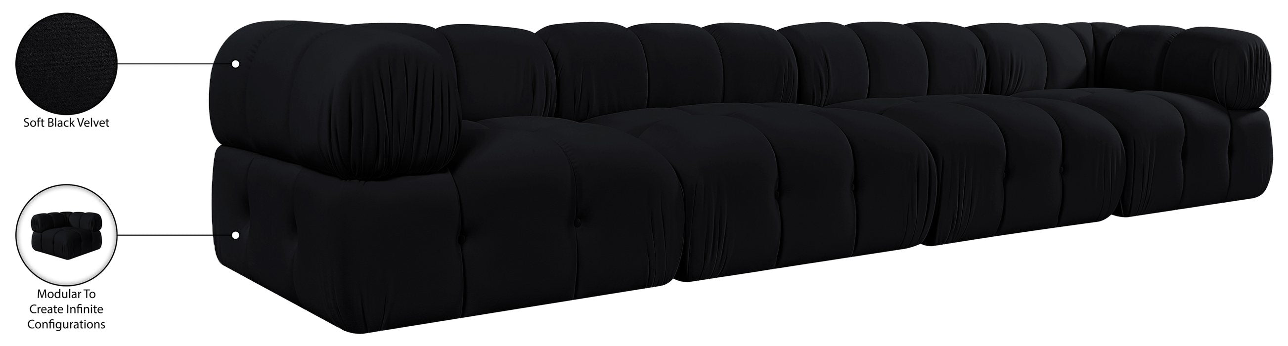 Meridian Furniture - Orin Black Velvet Performance Fabric Upholstered 4 pc. Sofa - 671Black-S4A - GreatFurnitureDeal
