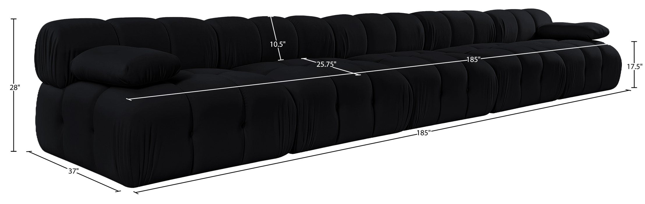 Meridian Furniture - Orin Black Velvet Performance Fabric Upholstered 5 pc. Sofa - 671Black-S5B - GreatFurnitureDeal