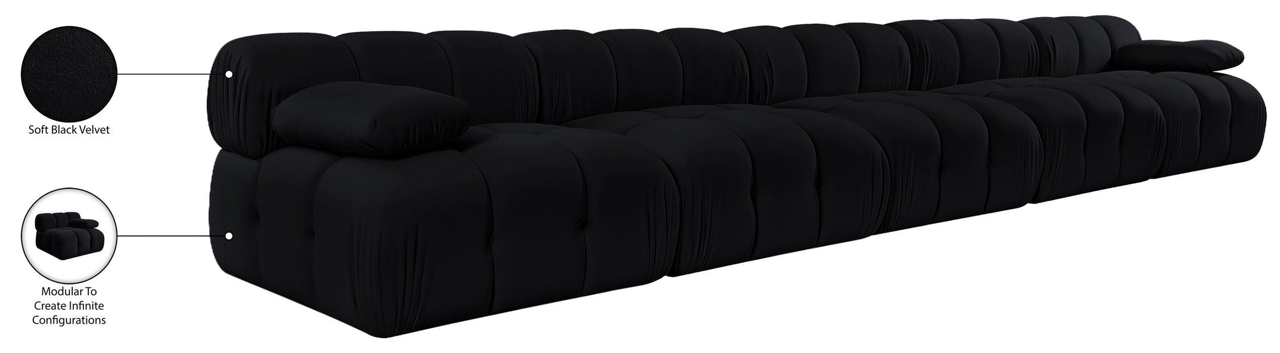 Meridian Furniture - Orin Black Velvet Performance Fabric Upholstered 5 pc. Sofa - 671Black-S5B - GreatFurnitureDeal