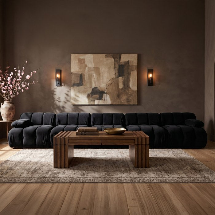 Meridian Furniture - Orin Black Velvet Performance Fabric Upholstered 5 pc. Sofa - 671Black-S5B - GreatFurnitureDeal