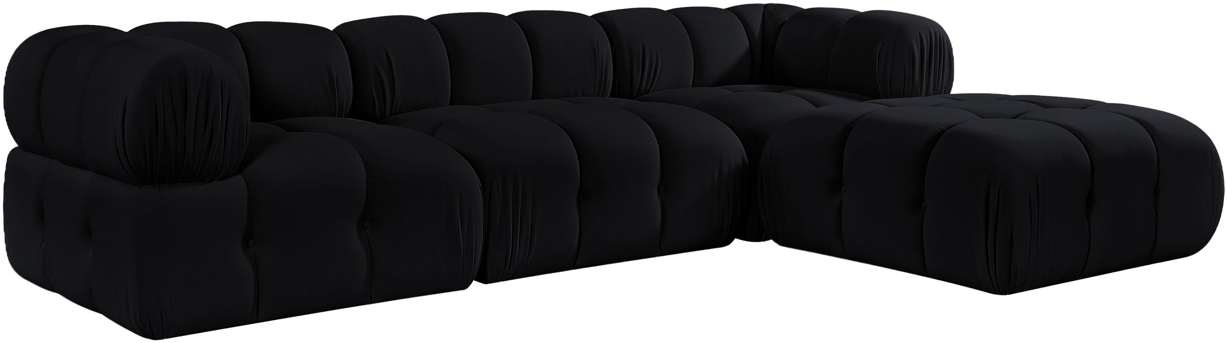 Meridian Furniture - Orin Black Velvet Performance Fabric Upholstered 4 pc. Sectional - 671Black-Sec4B - GreatFurnitureDeal