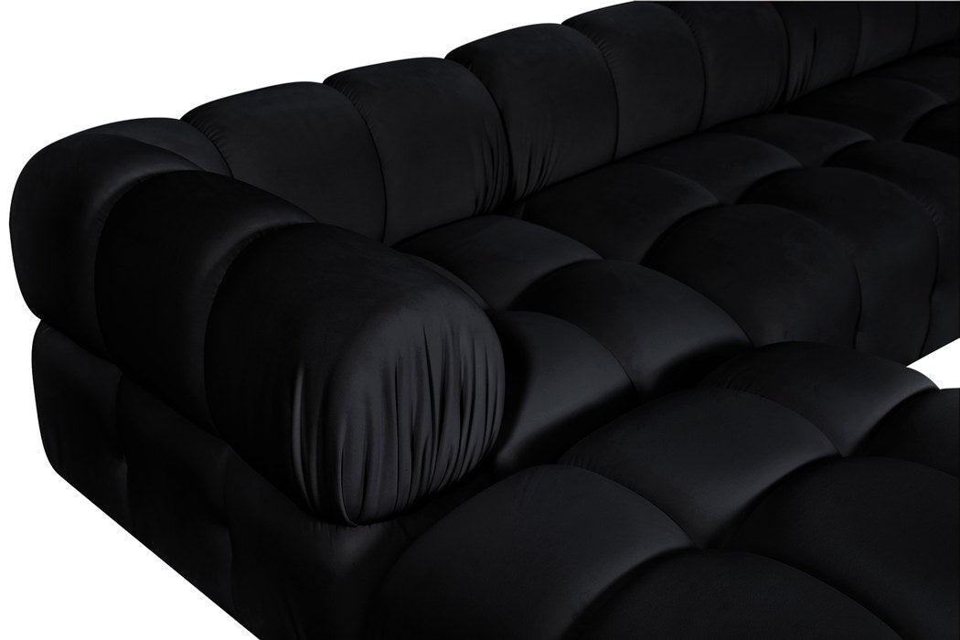 Meridian Furniture - Orin Black Velvet Performance Fabric Upholstered 4 pc. Sectional - 671Black-Sec4B - GreatFurnitureDeal