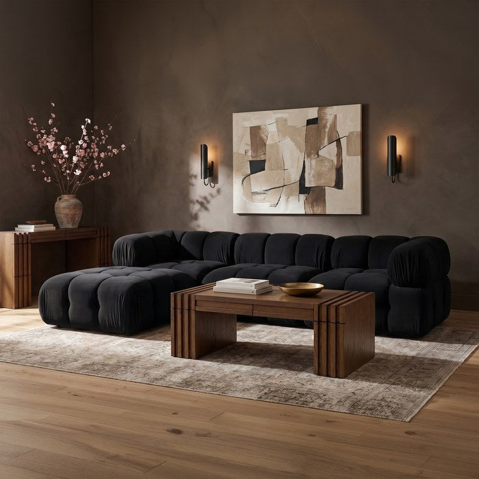 Meridian Furniture - Orin Black Velvet Performance Fabric Upholstered 4 pc. Sectional - 671Black-Sec4B - GreatFurnitureDeal