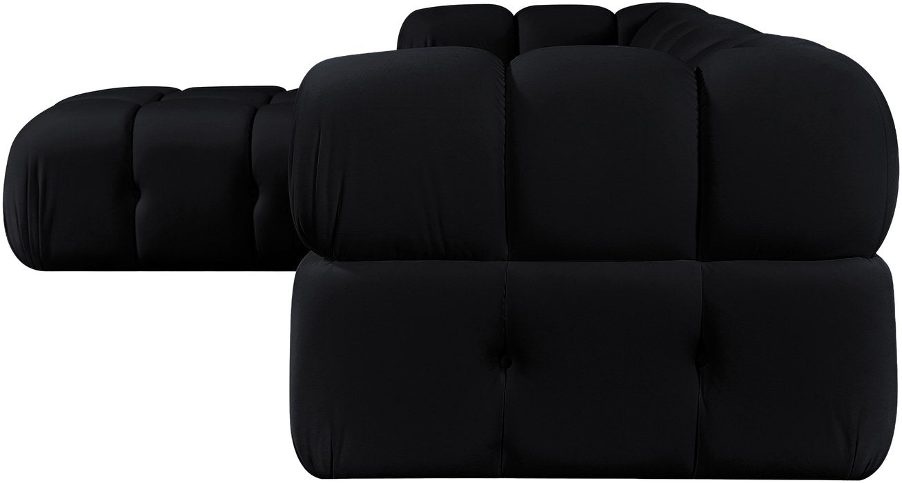 Meridian Furniture - Orin Black Velvet Performance Fabric Upholstered 4 pc. Sectional - 671Black-Sec4B - GreatFurnitureDeal
