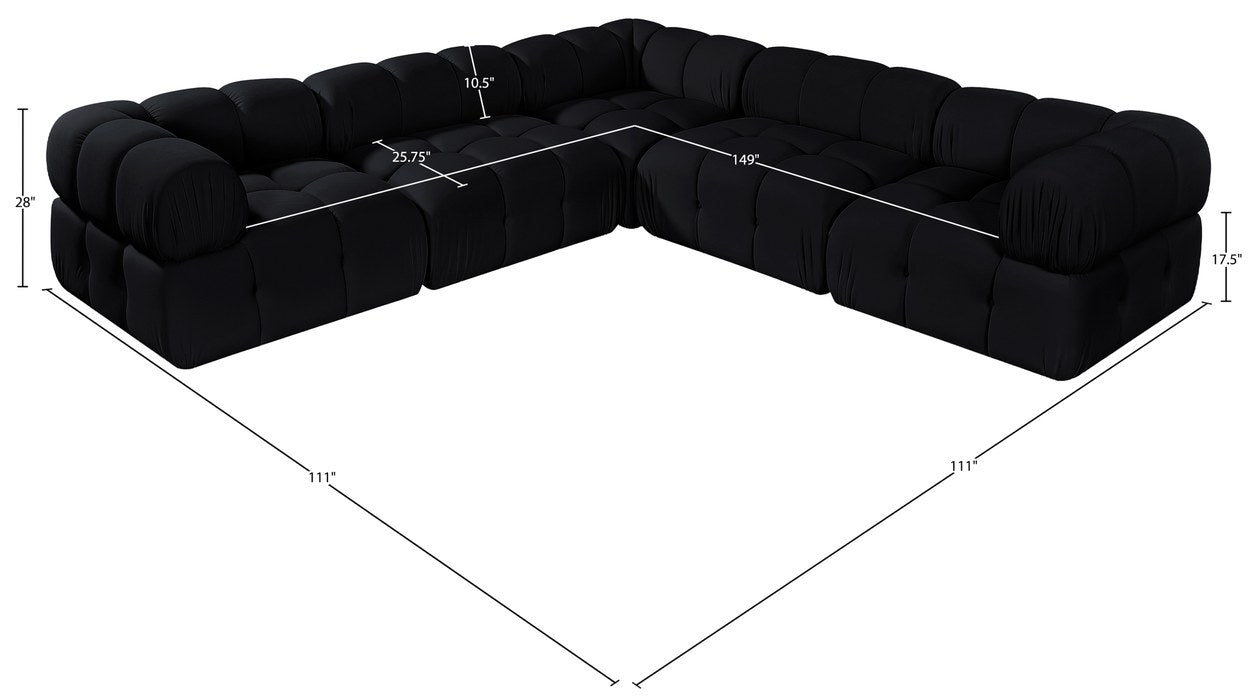 Meridian Furniture - Orin Black Velvet Performance Fabric Upholstered 5 pc. Sectional - 671Black-Sec5D - GreatFurnitureDeal
