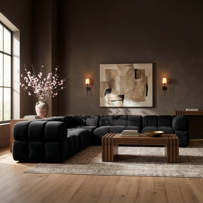 Meridian Furniture - Orin Black Velvet Performance Fabric Upholstered 5 pc. Sectional - 671Black-Sec5D - GreatFurnitureDeal