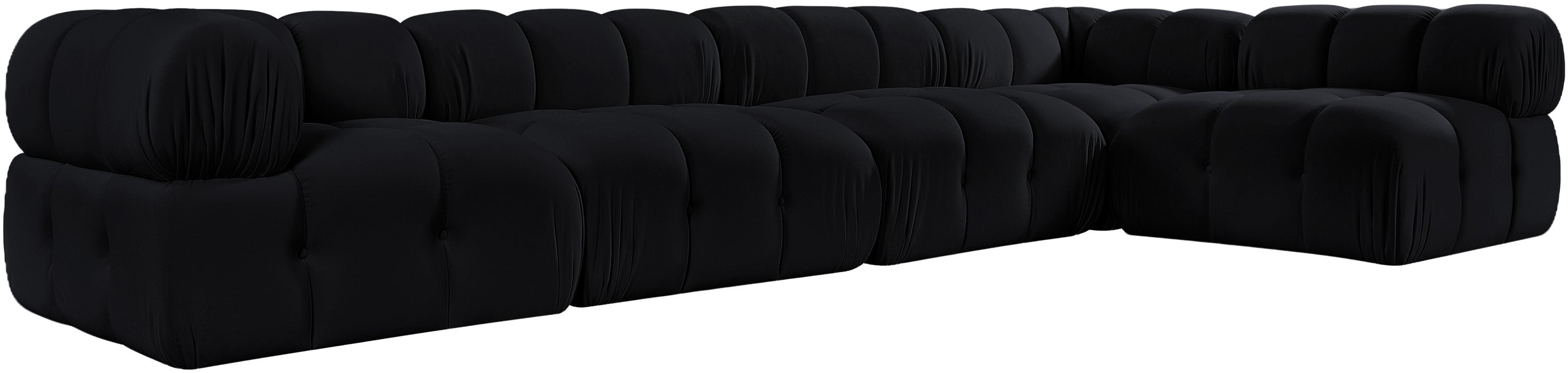 Meridian Furniture - Orin Black Velvet Performance Fabric Upholstered 5 pc. Sectional - 671Black-Sec5E - GreatFurnitureDeal