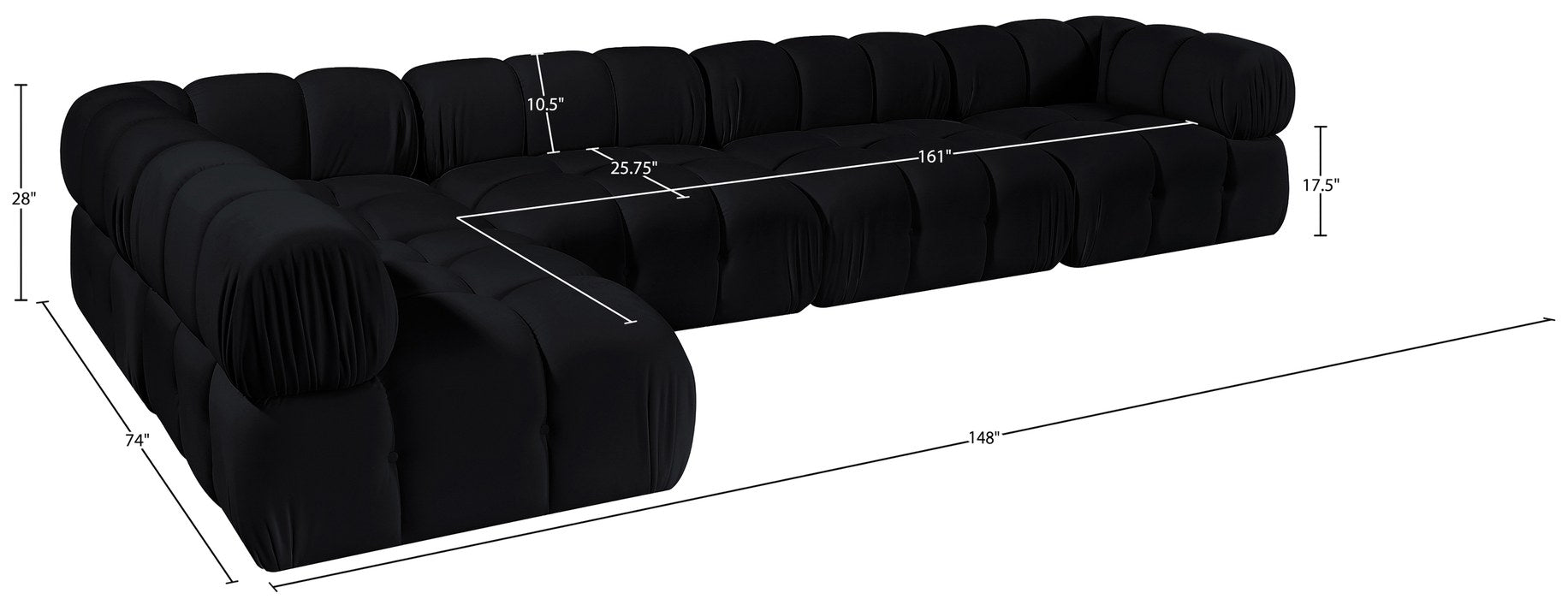 Meridian Furniture - Orin Black Velvet Performance Fabric Upholstered 5 pc. Sectional - 671Black-Sec5E - GreatFurnitureDeal