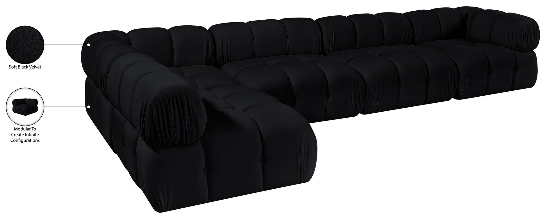 Meridian Furniture - Orin Black Velvet Performance Fabric Upholstered 5 pc. Sectional - 671Black-Sec5E - GreatFurnitureDeal