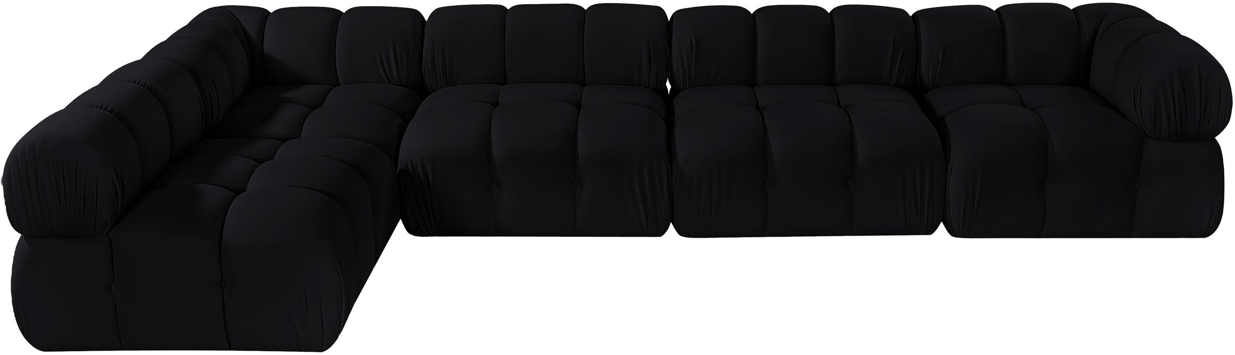 Meridian Furniture - Orin Black Velvet Performance Fabric Upholstered 5 pc. Sectional - 671Black-Sec5E - GreatFurnitureDeal