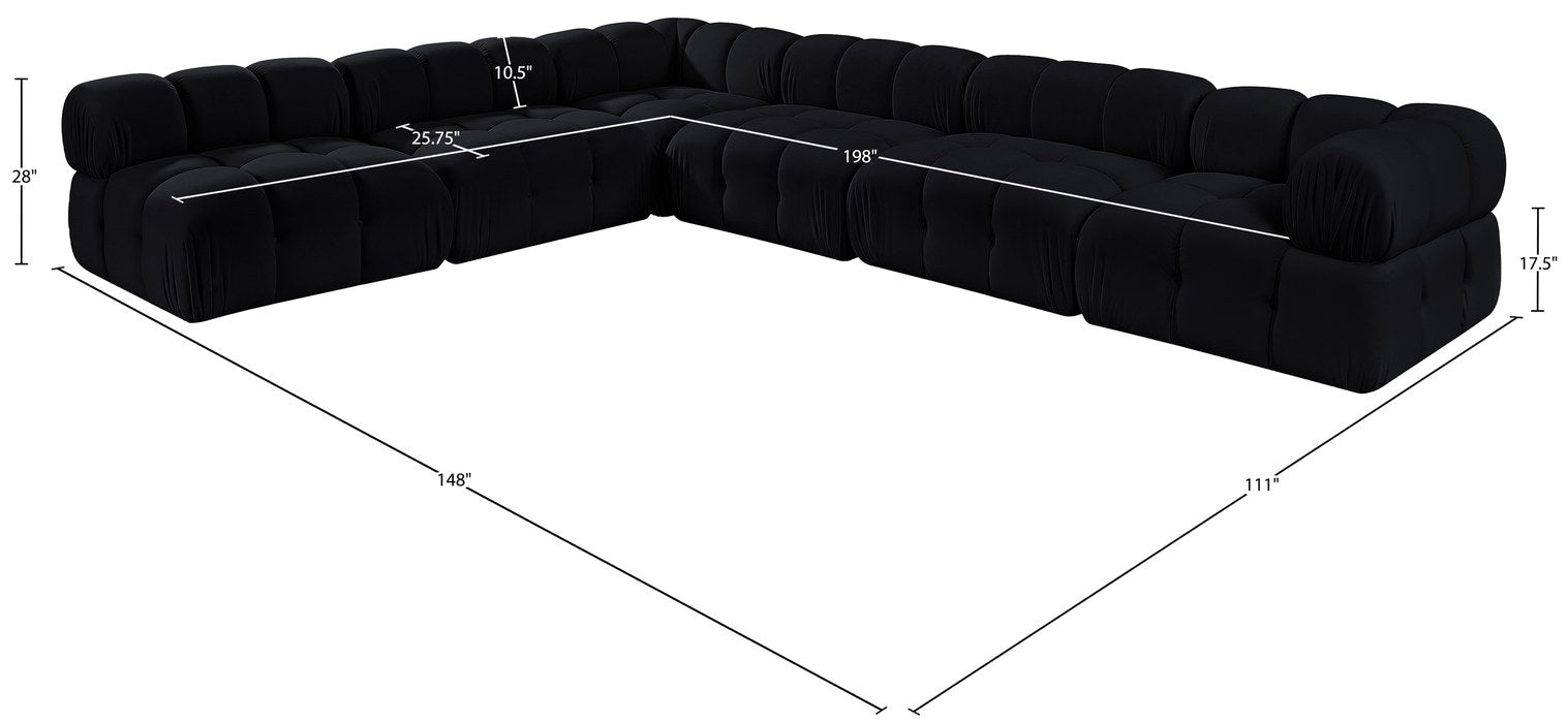 Meridian Furniture - Orin Black Velvet Performance Fabric Upholstered 6 pc. Sectional - 671Black-Sec6B - GreatFurnitureDeal