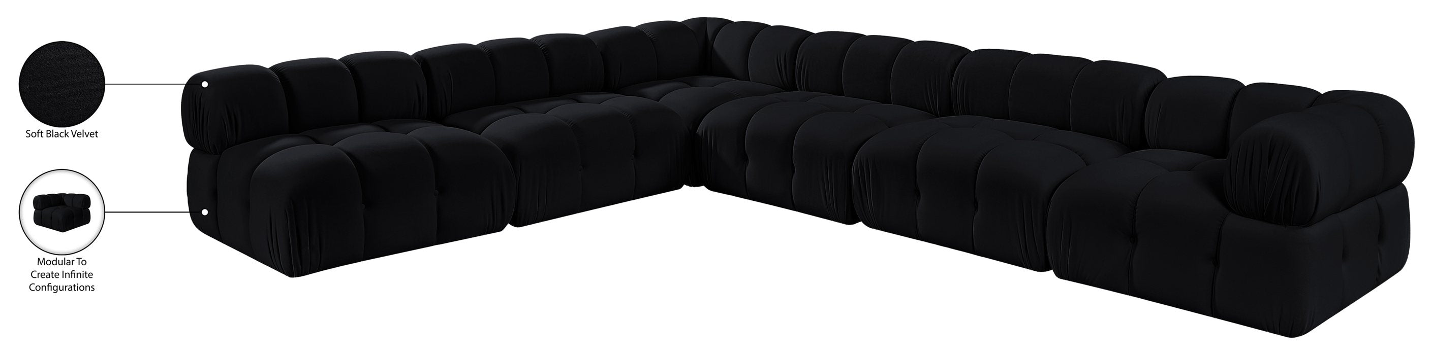 Meridian Furniture - Orin Black Velvet Performance Fabric Upholstered 6 pc. Sectional - 671Black-Sec6B - GreatFurnitureDeal