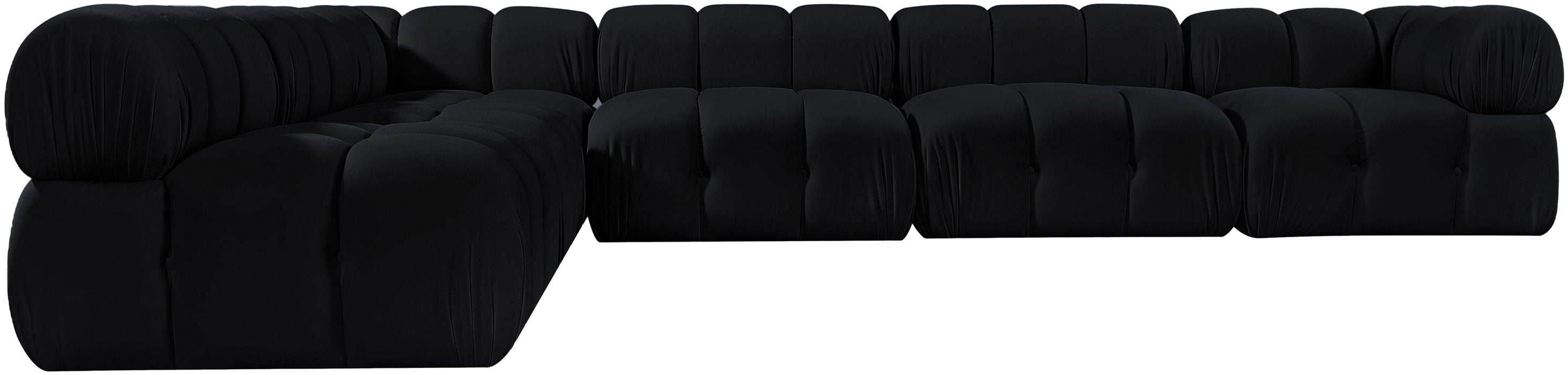 Meridian Furniture - Orin Black Velvet Performance Fabric Upholstered 6 pc. Sectional - 671Black-Sec6B - GreatFurnitureDeal