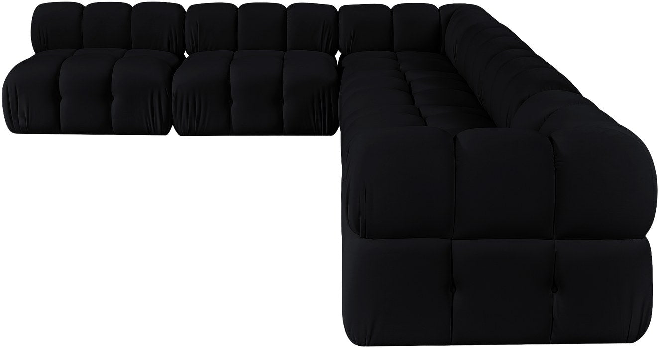 Meridian Furniture - Orin Black Velvet Performance Fabric Upholstered 6 pc. Sectional - 671Black-Sec6B - GreatFurnitureDeal
