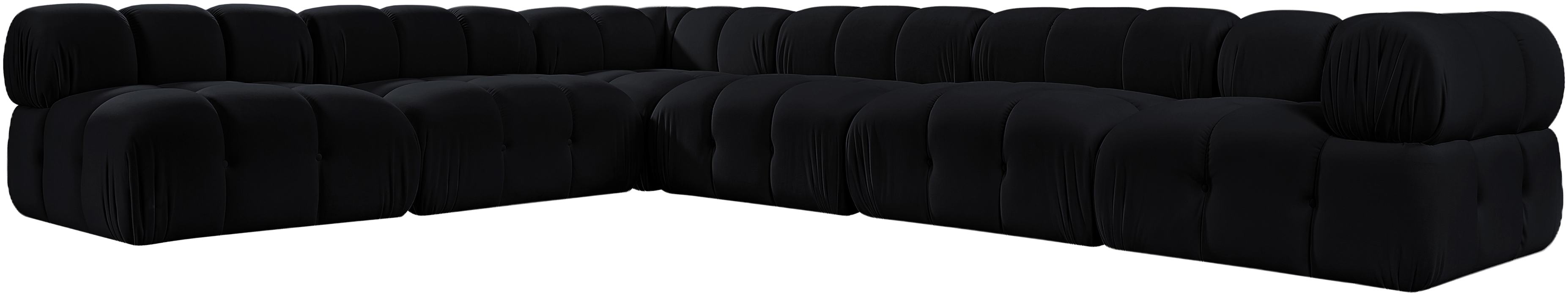 Meridian Furniture - Orin Black Velvet Performance Fabric Upholstered 6 pc. Sectional - 671Black-Sec6B - GreatFurnitureDeal