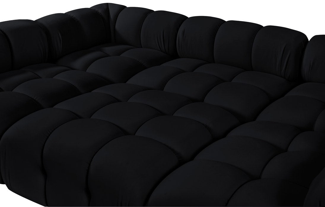 Meridian Furniture - Orin Black Velvet Performance Fabric Upholstered 6 pc. Sectional - 671Black-Sec6H - GreatFurnitureDeal
