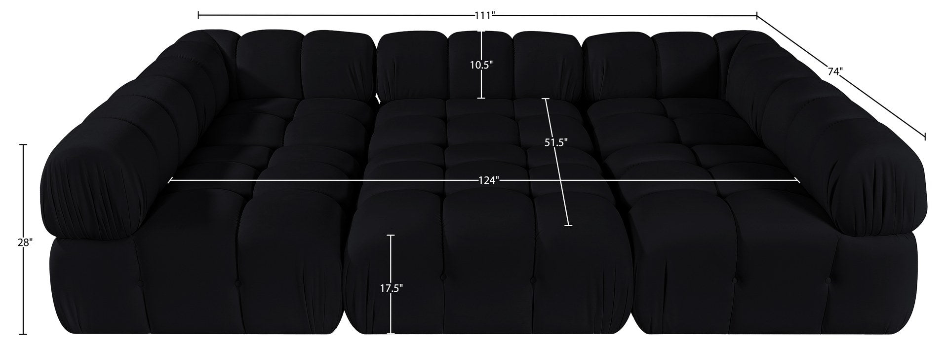 Meridian Furniture - Orin Black Velvet Performance Fabric Upholstered 6 pc. Sectional - 671Black-Sec6H - GreatFurnitureDeal