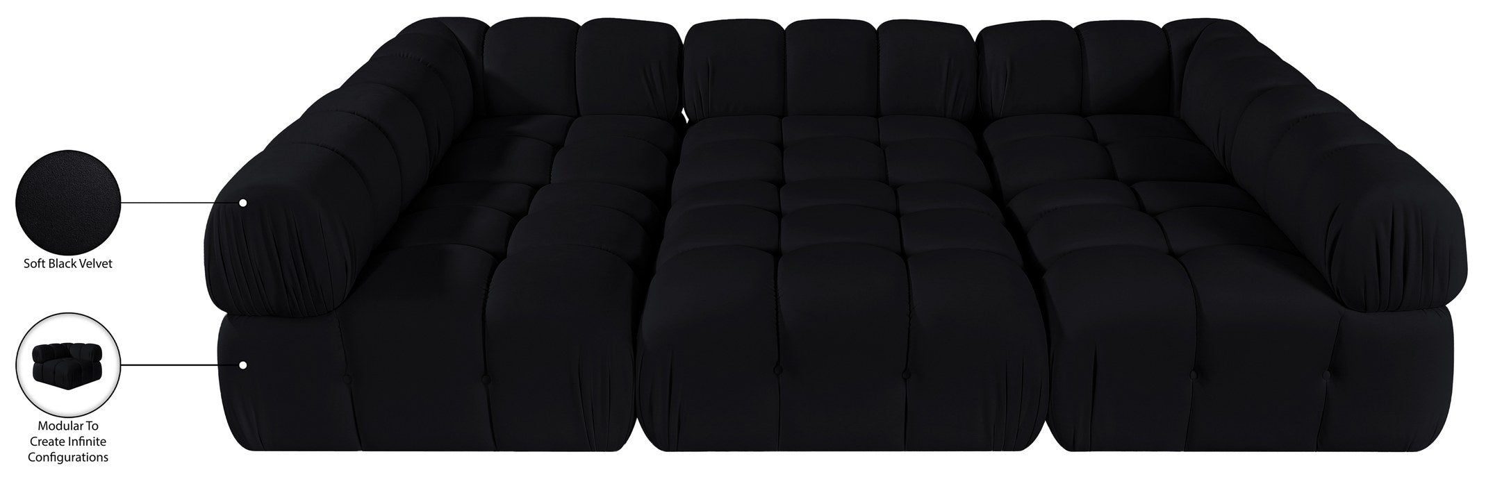 Meridian Furniture - Orin Black Velvet Performance Fabric Upholstered 6 pc. Sectional - 671Black-Sec6H - GreatFurnitureDeal
