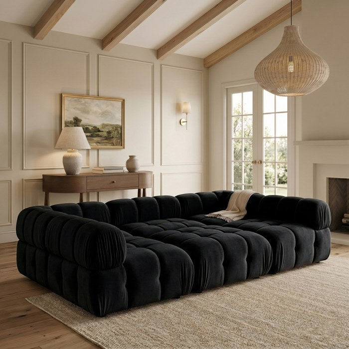Meridian Furniture - Orin Black Velvet Performance Fabric Upholstered 6 pc. Sectional - 671Black-Sec6H - GreatFurnitureDeal