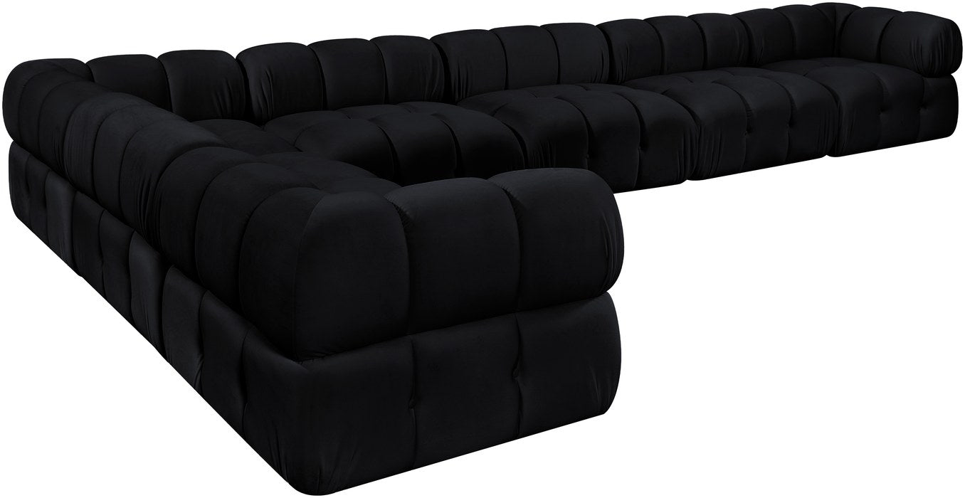 Meridian Furniture - Orin Black Velvet Performance Fabric Upholstered 7 pc. Sectional - 671Black-Sec7E - GreatFurnitureDeal