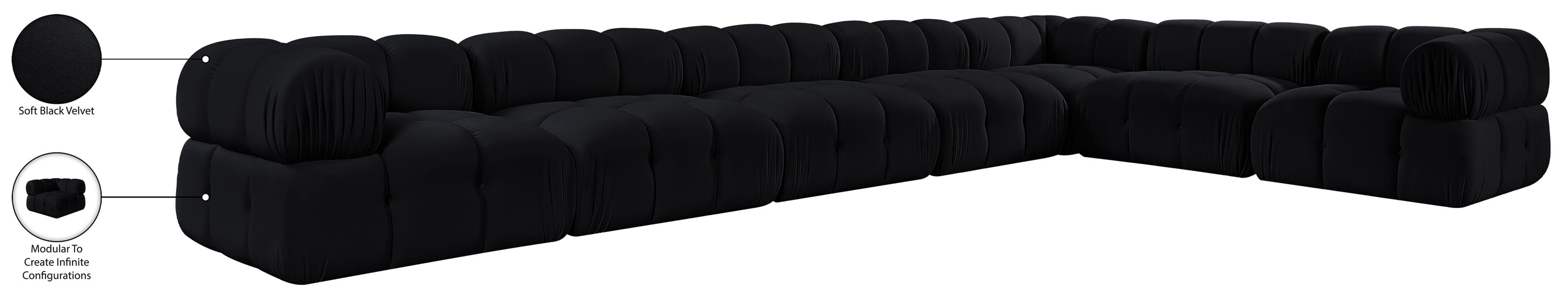 Meridian Furniture - Orin Black Velvet Performance Fabric Upholstered 7 pc. Sectional - 671Black-Sec7E - GreatFurnitureDeal
