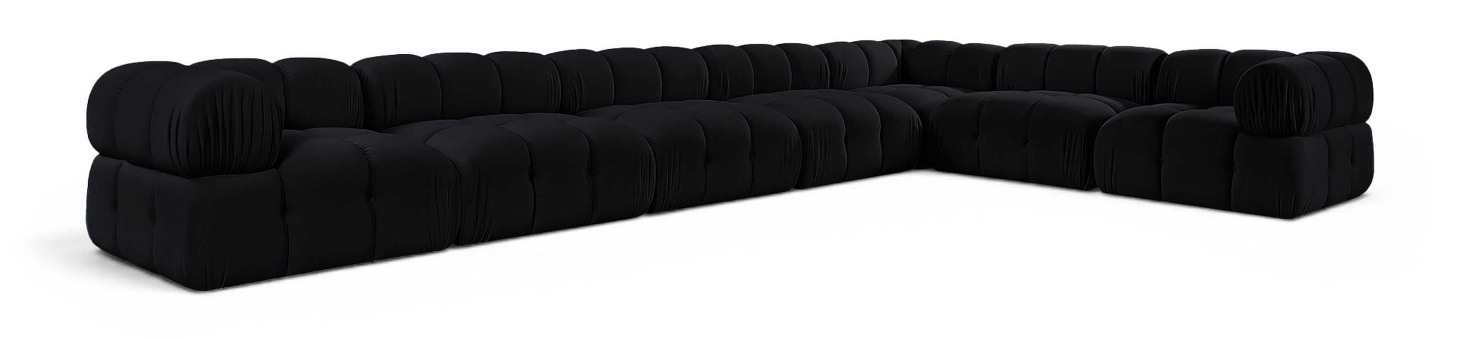 Meridian Furniture - Orin Black Velvet Performance Fabric Upholstered 7 pc. Sectional - 671Black-Sec7E - GreatFurnitureDeal