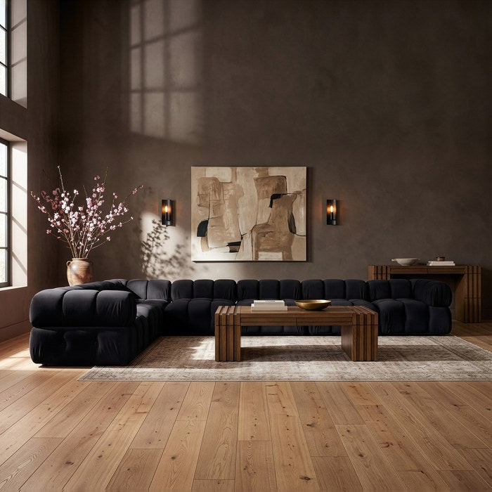 Meridian Furniture - Orin Black Velvet Performance Fabric Upholstered 7 pc. Sectional - 671Black-Sec7E - GreatFurnitureDeal