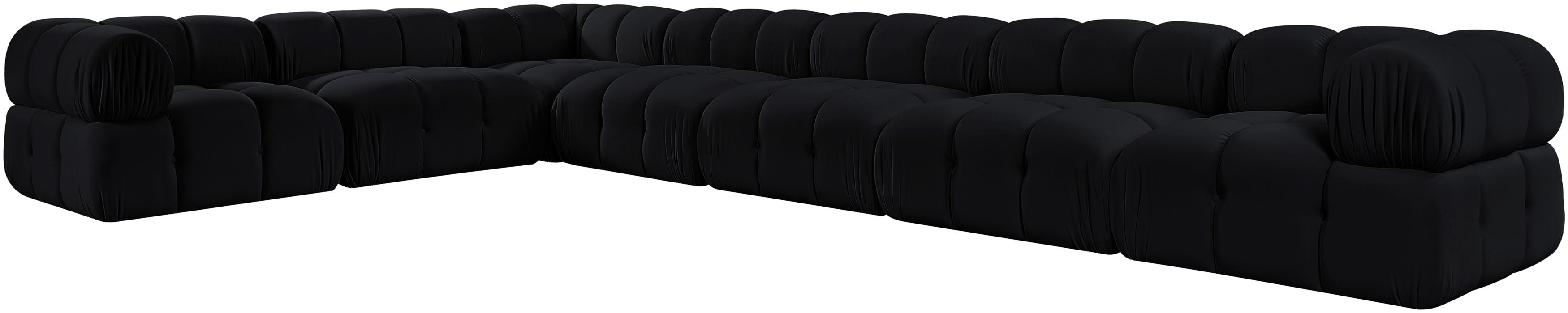 Meridian Furniture - Orin Black Velvet Performance Fabric Upholstered 7 pc. Sectional - 671Black-Sec7E - GreatFurnitureDeal