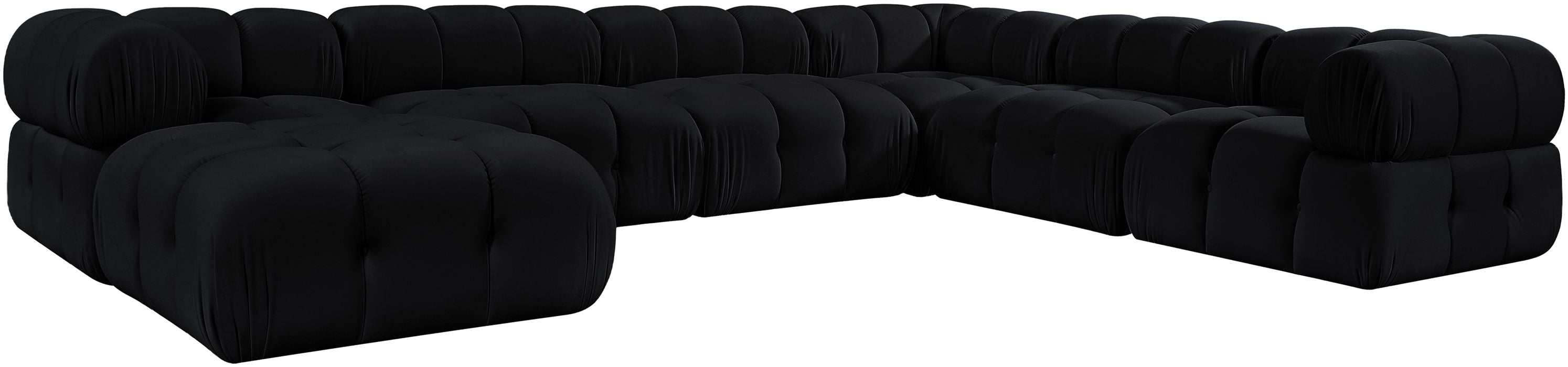 Meridian Furniture - Orin Black Velvet Performance Fabric Upholstered 7 pc. Sectional - 671Black-Sec7H - GreatFurnitureDeal
