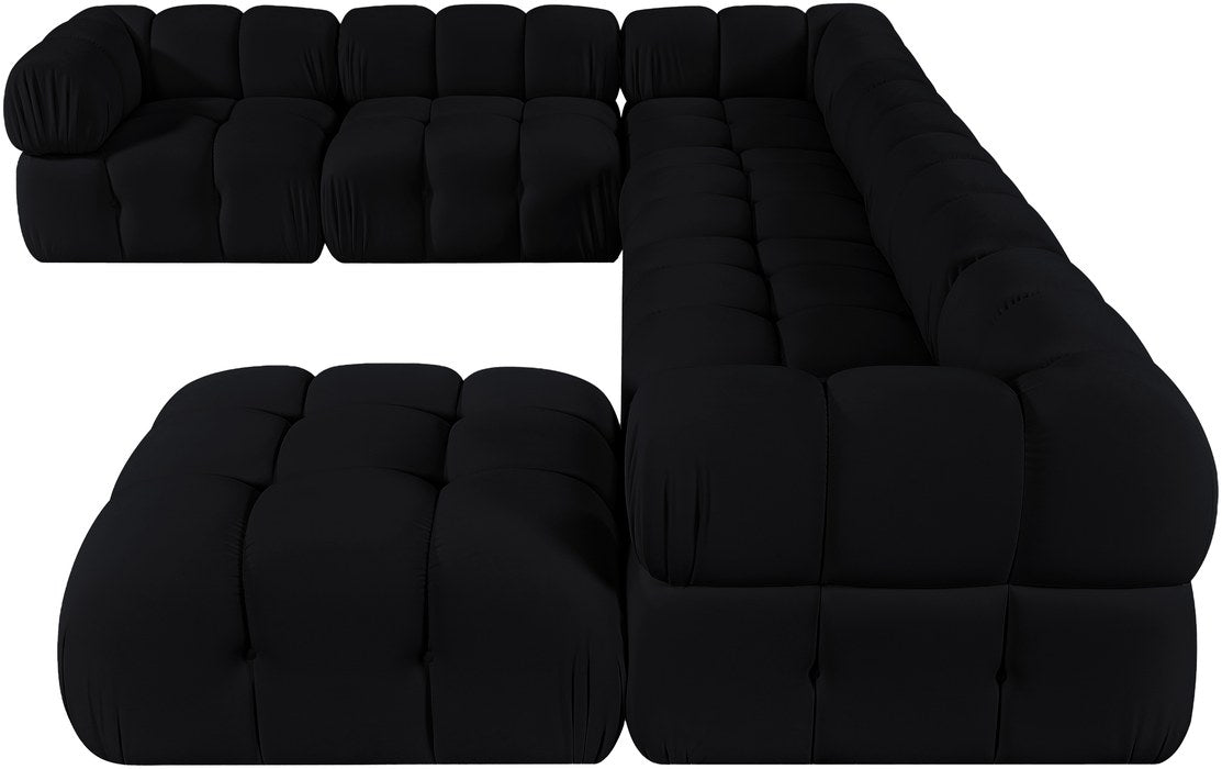 Meridian Furniture - Orin Black Velvet Performance Fabric Upholstered 7 pc. Sectional - 671Black-Sec7H - GreatFurnitureDeal