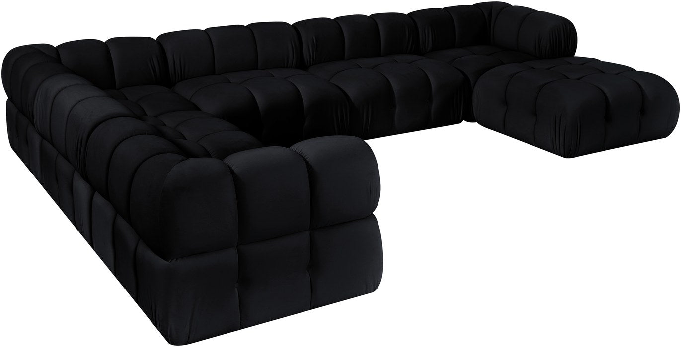 Meridian Furniture - Orin Black Velvet Performance Fabric Upholstered 7 pc. Sectional - 671Black-Sec7H - GreatFurnitureDeal