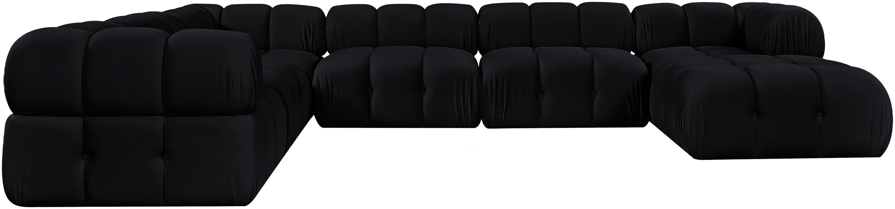 Meridian Furniture - Orin Black Velvet Performance Fabric Upholstered 7 pc. Sectional - 671Black-Sec7H - GreatFurnitureDeal